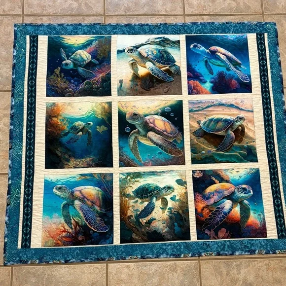 Sea Turtle Themed Quilt, machine quilted - Picture 2 of 13